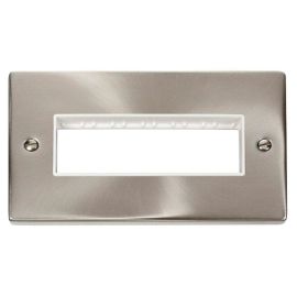 Click VPSC426WH MiniGrid Satin Chrome 2 Gang 6 In-Line Aperture Deco Unfurnished Front Plate - White Insert image