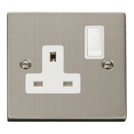Click VPSS035WH Deco Stainless Steel 1 Gang 13A 2 Pole Switched Socket - White Insert image