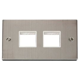 Click VPSS404WH MiniGrid Stainless Steel 2 Gang 2x2 Aperture Deco Unfurnished Front Plate - White Insert