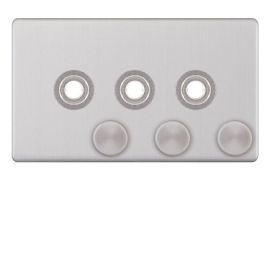 Selectric 5MPLUS-172 5M-PLUS Screwless Satin Chrome 3 Aperture Empty Dimmer Plate with Knobs