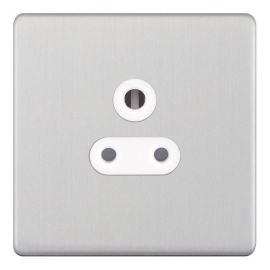 Selectric 5MPLUS-726 5M-PLUS Screwless Satin Chrome 1 Gang 5A Unswitched Shuttered Round Pin Socket - White Insert image