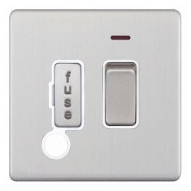 Selectric 5MPLUS-730 5M-PLUS Screwless Satin Chrome 13A 2 Pole Flex Outlet Neon Switched Fused Spur Unit - White Insert image