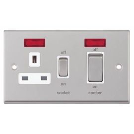 Selectric 7MPRO-131 7MPRO Satin Chrome 45A Cooker Unit 13A Neon Switched Socket - White Insert