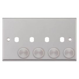 Selectric 7MPRO-173 7MPRO Satin Chrome 4 Aperture Empty Dimmer Plate with Knobs