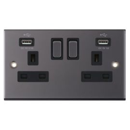 Selectric DSL461 5M Black Nickel 2 Gang 13A 2x USB-A 2.1A Switched Socket image