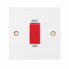 Selectric LG951 Square White 1 Gang 45A 2 Pole Red Rocker Cooker Switch