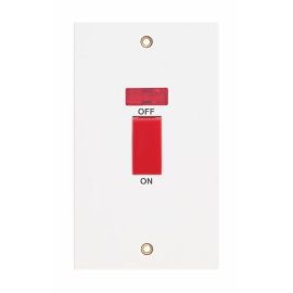 Selectric LG952N Square White Large 1 Gang 45A 2 Pole Red Rocker Neon Cooker Switch image
