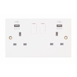 Selectric SQ-USB-3 Square White 2 Gang 13A 1 Pole 2x USB-A 3.1A Switched Socket