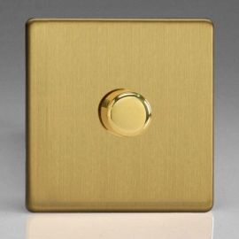 Varilight JDBP401S Screwless Brushed Brass 1 Gang 120W 2 Way Push On-Off Rotary LED Dimmer Switch