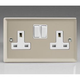 Varilight XN5W Classic Satin 2 Gang 13A Double Pole Switched Socket - White Insert