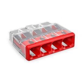 Wago 2773-404 80 Pack Transparent/Red 4.0mm 32A 4 Pole Solid/Stranded Compact Splicing Connector (80 Pack, 0.22 each) image