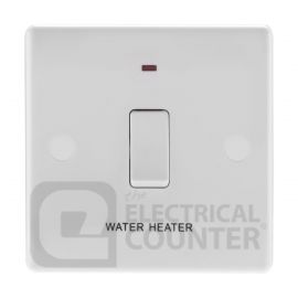 BG Electrical 833WH Moulded White Round Edge 1 Gang 20A 2 Pole Flex Outlet Neon 'Water Heater' Switch image