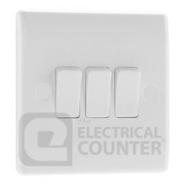 BG Electrical 843 Moulded White Round Edge 3 Gang 20A 16AX 2 Way Plate Switch image