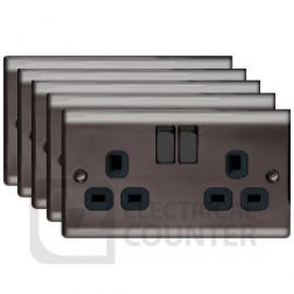 BG NBN22B 5 Pack Nexus Metal Black Nickel 2 Gang 13A Switched Socket (5 Pack, 5.39 each)