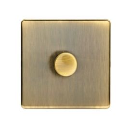 Eurolite AB1D400 Concealed 3mm Screwless Antique Brass 1 Gang 400W 2 Way Dimmer Switch image