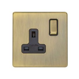 Eurolite AB1SOB Concealed 3mm Screwless Antique Brass 1 Gang 13A Double Pole Switched Socket