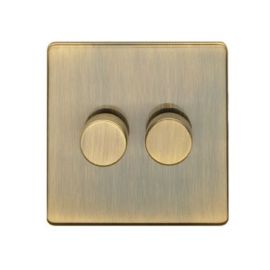 Eurolite AB2D400 Concealed 3mm Screwless Antique Brass 2 Gang 400W 2 Way Dimmer Switch image