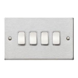 Hamilton 74R24SS-W Hartland Satin Steel 4 Gang 10AX 2 Way Plate Switch - Steel and White Insert image