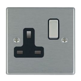 Hamilton 74SS1SS-B Hartland Satin Steel 1 Gang 13A 2 Pole Switched Socket - Steel and Black Insert image