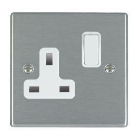 Hamilton 74SS1WH-W Hartland Satin Steel 1 Gang 13A 2 Pole Switched Socket - White Insert