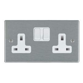 Hamilton 74SS2WH-W Hartland Satin Steel 2 Gang 13A 2 Pole Switched Socket - White Insert image