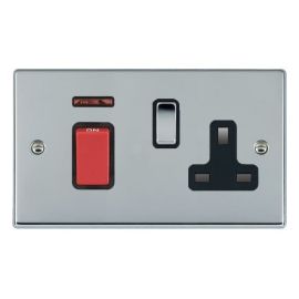 Hamilton 7745SS1BC-B Hartland Bright Chrome 45A Red Switch 13A Switched Socket Neon Cooker Unit - Chrome and Black Insert