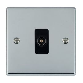 Hamilton 77TVB Hartland Bright Chrome 1 Gang Non-Isolated 1in/1out Coaxial TV Outlet - Black Insert
