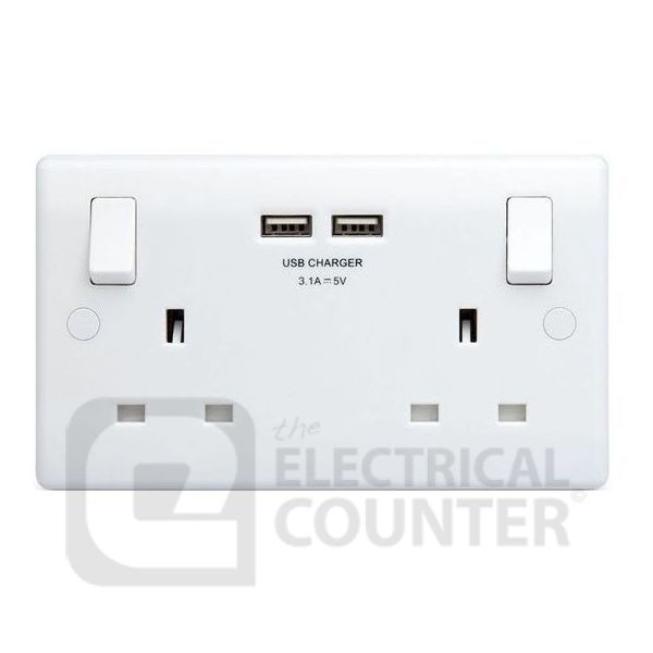 Watch a video of the BG Electrical 822U3 5 Pack Moulded White Round Edge 2 Gang 13A 2x USB-A 3.1A 1 Pole Switched Socket  (5 Pack, 9.57 each)