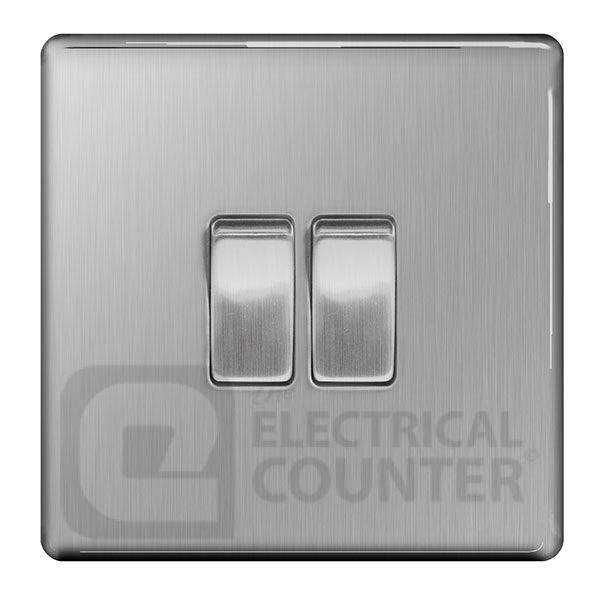 Watch a video of the BG Electrical FBS42 Nexus Flatplate Screwless 5 Pack Brushed Steel 2 Gang 20A 16AX 2 Way Light Switch (5 Pack, 5.60 each)