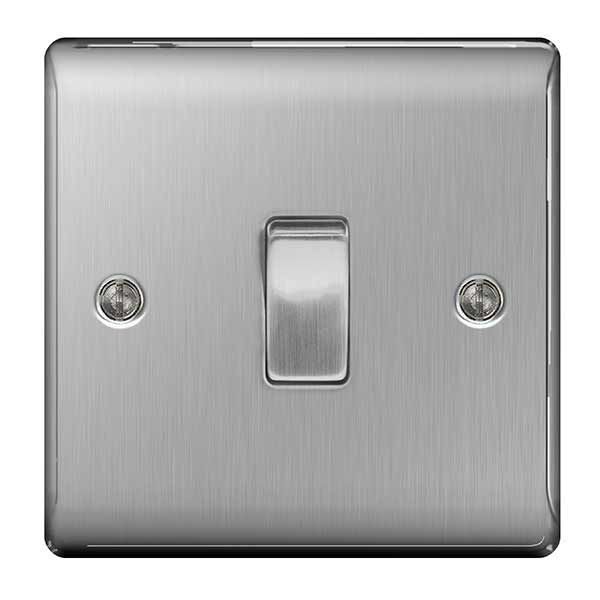 Watch a video of the BG Electrical NBS13 Nexus Metal Brushed Steel 1 Gang 20A 16AX Intermediate Plate Switch