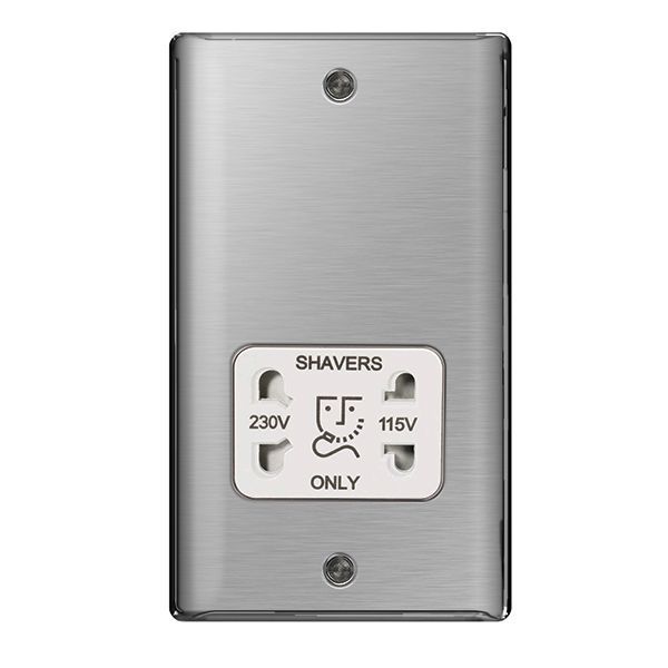 Watch a video of the BG NBS20W Nexus Metal Brushed Steel 115-230V Dual Voltage Shaver Socket - White Insert