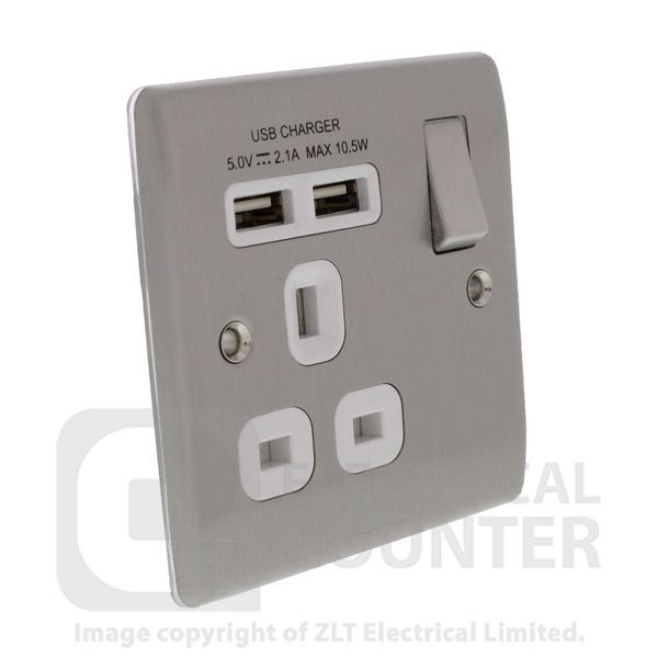 Watch a video of the BG NBS21U2W Nexus Metal Brushed Steel 1 Gang 13A 2x USB-A 2.1A Switched Socket - White Insert