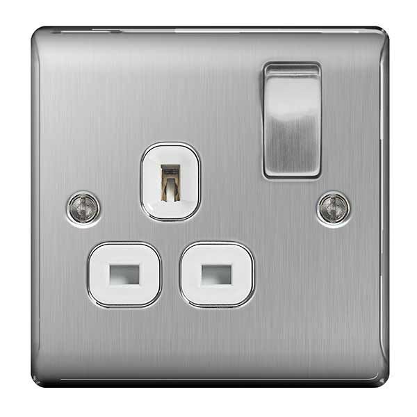 Watch a video of the BG NBS21W Nexus Metal Brushed Steel 1 Gang 13A Switched Socket - White Insert