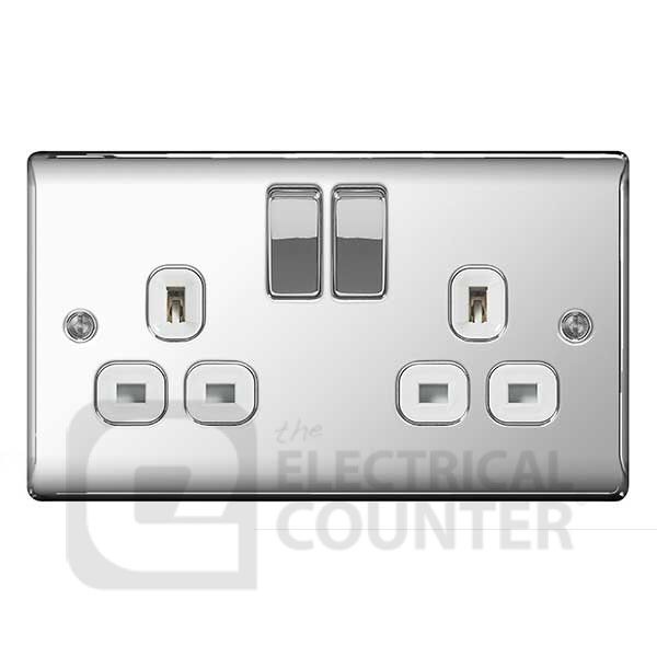 Watch a video of the BG NPC22W 10 Pack Nexus Metal Polished Chrome 2 Gang 13A Switched Socket - White Insert (10 Pack, 5.14 each)