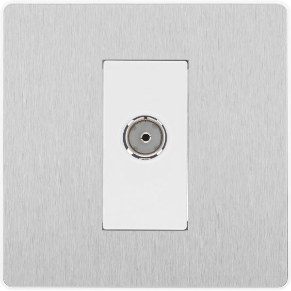 BG PCDBS60W Brushed Steel Evolve Co-Axial Socket Outlet - White Insert