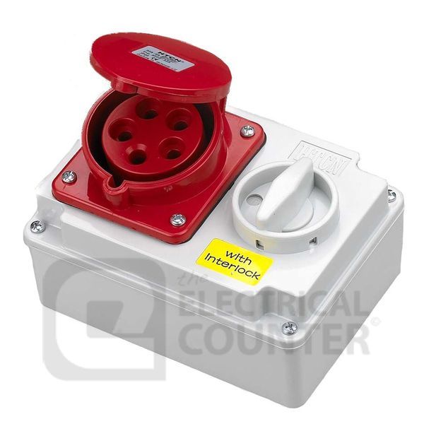 Deligo ILS415-16  Red Industrial Five Pin Socket & Interlocking Switch IP44 16A 415V
