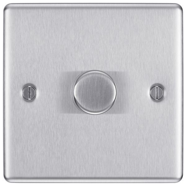 Matrix MT1GDIMBS Brushed Steel 1 Gang 200W 2 Way Intelligent Push LED Dimmer Switch