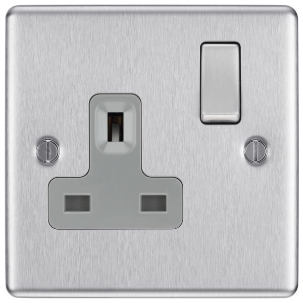 Matrix MT1GSKTBSG Brushed Steel 1 Gang 13A Switched Socket