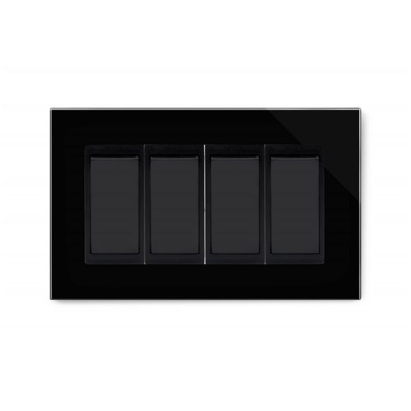 Black 4 Gang 2 Way Switch on Double Plate with Glass Surround