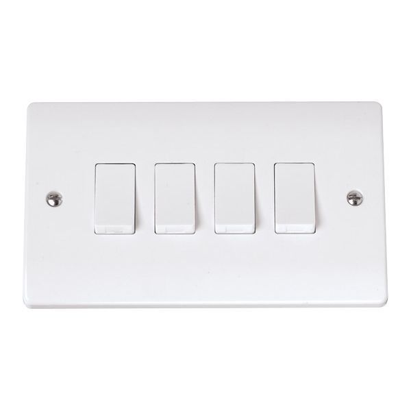 Click CCA019 Curva White Plastic 4 Gang 10AX 2 Way Plate Switch