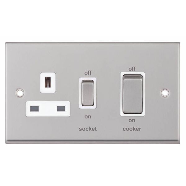 Selectric 7MPRO-149 7MPRO Satin Chrome 45A Cooker Unit 13A Switched Socket - White Insert