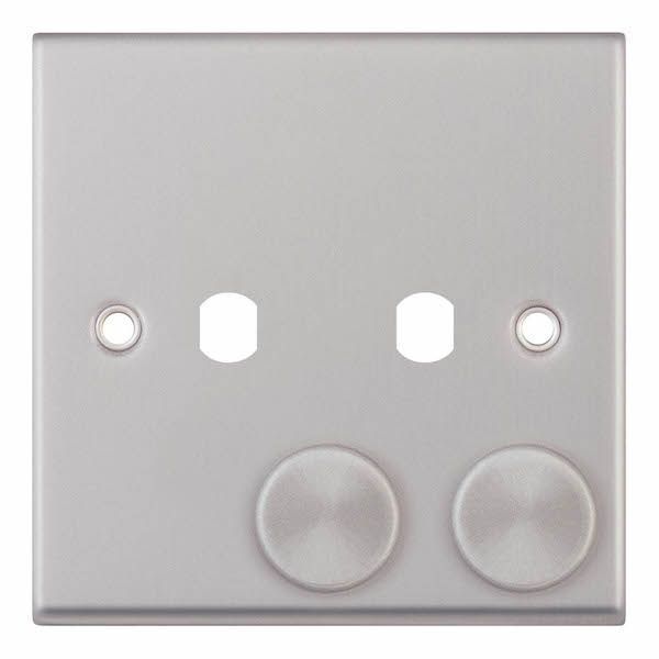 Selectric 7MPRO-171 7MPRO Satin Chrome 2 Aperture Empty Dimmer Plate with Knobs