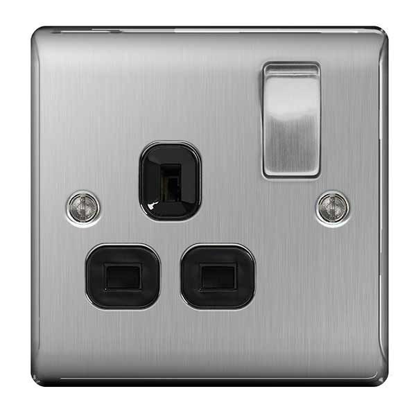 Watch a video of the BG NBS21B Nexus Metal Brushed Steel 1 Gang 13A Switched Socket - Black Insert