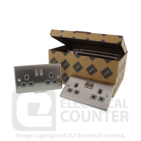 Watch a video of the BG NBS22G 5 Pack Nexus Metal Brushed Steel 2 Gang 13A Switched Socket - Grey Insert (5 Pack, 5.39 each)