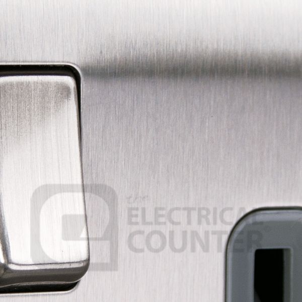 BG NBS70W Nexus Metal Brushed Steel 45A 2 Pole Cooker Switch 13A Neon Switched Socket - White Insert