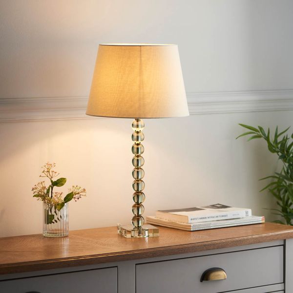 Endon Lighting 100348 Adelie & Cici Grey Green Crystal 7W E14 12-Inch Ivory Fabric Shade Table Lamp