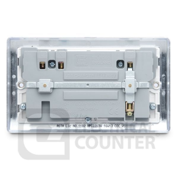 BG Electrical USBeautiful NPC22U3W Nexus Metal 5 Pack Double Switched Plug Socket Polished Chrome White Insert 2 USB 3.1A (5 Pack, 17.75 each)