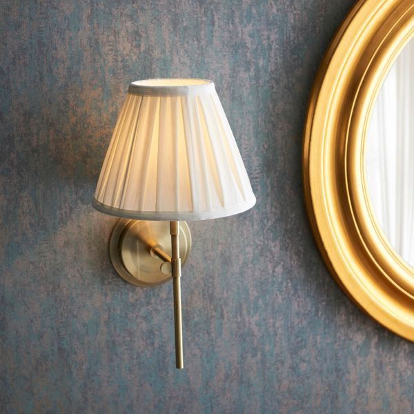Endon Lighting 103346 Rennes & Carla Antique Brass 6W E14 10-Inch Cream Cotton Shade Dimmable Wall Light