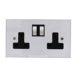 Forbes & Lomax DS13M/PSX/S/B Invisible Plate 2 Gang 13A Switched Socket - Stainless Steel Switch + Black Insert