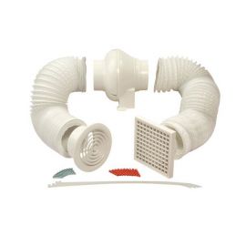 100mm 4" InLine Centrifugal Fan Kit, Timer, PVC Ducting, Wall Grilles image